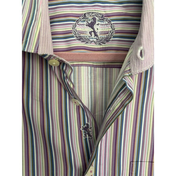 Bugatchi Uomo Flip Cuff Dress Shirt Striped Long Sleeve Button Up Mens Size XL - Picture 3 of 11